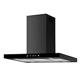 Respekta Cara Inselhaube/Dunstanzugshaube in Schwarz-Matt mit Glasfront/Haube 90 cm / 9 Leistungsstufen/Touch Control / CH44199GISS-20 / A+