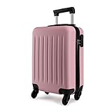 KONO Hartschale Koffer Trolley Rollkoffer Zwillingsrollen ABS Handgepäck Bordgepäck 4 Rollen, 48cm 20 Zoll(Pink)