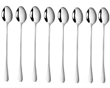 Löffel mit langem Griff, 19,3 cm, Eisteelöffel, Kaffee-Rührlöffel, Eislöffel, Premium-Edelstahl-Kaffeelöffel, Cocktail-Rührlöffel, 8 Stück (Silber)