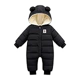 Vimoli Baby Jungen Mädchen Winter Overall mit Kapuze Strampler Schneeanzug Jungen Mädchen Langarm Jumpsuit Warm Outfits Tasche Langarm Schneeanzug (Black, 12-18 Monate)