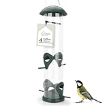 WILDLIFE HOME Körner Vogelfutterspender I 30cm mit 4 Anflugplätzen I Vogel Futterstation zum Aufhängen, Futtersäule, Körner Wildvögel Futtersilo