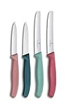 Victorinox Swiss Classic, Tomaten- und Gemüsemesser Set, 4teilig, Scharfe Klinge, 8 und 10 cm, Wellenschliff, Rostfreier Stahl, Grün und Rot