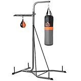 HOMCOM 2-in-1 Boxsackständer max. Tragkraft 100 kg, drehbar Boxsackhalterung aus Stahl mit 20kg Boxsack Punchingball, stehend höhenverstellbar Boxsackhalter, für Indoor Fitness Training, Schwarz