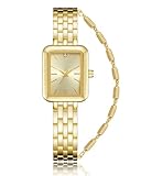 CIVO Damenuhr und Armband Rechteckig Gold Edelstahl Armbanduhr Damen Designer Einfache Wasserdicht Analog Quarz Uhr, Klassische Geschenke für Frauen