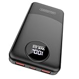 Power Bank 10000mAh, Powerbank 22.5W USB C Eingang & Ausgang Schnellladefunktion, Externe Handyakkus mit LED Anzeige, Tragbares Ladegerät für Huawei, xiaomi und andere Smartphones (Schwarz)
