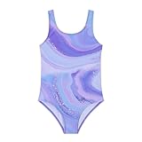 Ewbob Mädchen Badeanzug,Komfort Kinder Einteiliger Bademode,Elastische Schwimmanzug Kinder,Quick-Dry Badeanzug für Mädchen(C3-005)-Purple-9-10Y