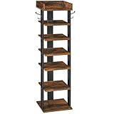 HOOBRO Schuhregal, vertikales Schuhablage, 7-lagiger Schuhschrank, schmale Schuhständer mit Zaun und Haken, platzsparend, für Flur, Wohnzimmer, Schlafzimmer, Dunkelbraun-Schwarz EBF61XJ01