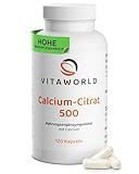 Calcium Citrat – 533mg Calcium pro Tag (120 vegane Kapseln) – Hohe Bioverfügbarkeit – Calciumcitrat für normale Knochen & Zähne - Calciumcitrat unterstützt normalen Energiestoffwechsel – vitaworld