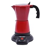 CUMELLIIR Espressokocher Elektrisch 6 Tassen, Espressomaschine Klein 300ml 480W, Elektrische Mokkakanne Kaffeekocher Camping mit Separatem Boden, 12,68oz Rot