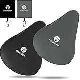 Sattelbezug wasserdicht mit Aufbewahrungstasche - 2er Set - Sattelüberzug Sattelschutz für das Fahrrad - Regenschutz Regenhülle wasserfest Sattelabdeckung für Fahrradsattel (Schwarz + Grau)