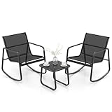COSTWAY 3-TLG. Gartenmöbel Set, Balkonset mit 2 Stühle und Tisch, Balkonmöbel mit sanfter Schaukelbewegung, Terrassenmöbel, Gartengarnitur, Sitzgruppe für Terrasse, Balkon, Garten