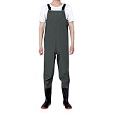 Wasserdichte Wathose mit Stiefel: Lätzchen und Hosenträgerhose, wasserdichte Hose für Herren, zum Angeln, wasserdichte Hose, Latzhose, Overrall, Anglerhose mit Riemen, Wathosen, Overalls, grün, 37