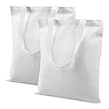 Vaktop Jutebeutel, 40x35cm Stofftasche, 2 Stück Baumwolltasche Unbedruckt, Stofftaschen zum Bemalen, Stoffbeutel Einkaufstasche mit Zwei Langen Henkeln für Sport, Shopping, Lebensmittel (Weiß)
