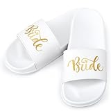 HICARER Bride Braut Hausschuhe Hochzeit Pantoffeln Spa Slipper mit offenen Zehen für Dusch Braut Party(EU 42-43,Weiß)