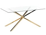 Beliani Esstisch Glas transparent rechteckig 160 x 90 cm Metallgestell Gold Maramo