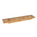 SoBuy Badewannenablage Bambus 80cm Badewannentablett Holz Wannenbrücke Extra Lang & Lackiert für Große Badewannen, Weinglashalter & Kerzenplatz FRG212-N