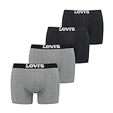 Levi’s Einfarbige Basic-Boxershorts, weiche Herrenunterwäsche aus Bio-Baumwolle mit elastischem Bund und doppelter Einlage, kein Hochrutschen, 4er-Pack