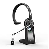 Earbay Kabelloses Headset mit Mikrofon, Bluetooth-Headset mit USB-Adapter & Ladestation, kopfhörer Home Office Kabellos, PC-Headphone mit Mikrofon für Telefon/Teams/Zoom/Büro/Skype/Computer