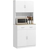 HOMCOM Küchenschrank Hochschrank Küchenbuffet mit 2 Schränken Geschirrschrank Esszimmerschrank mit Schubladen Schrank Weiß 80 x 40 x 180 cm