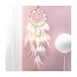 Bohemian Dekoration, Dsaren Led Traumfänger Mädchen Handgefertigt Dreamcatcher Spitze Traumfänger Federn Weiß für Gute Träume Wandbehang Auto Raum Mädchen Kreatives Geschenk (Lila)