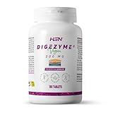 HSN Digezyme 200 mg Vegane Verdauungsenzyme | 180 Tabletten | Digezyme®-Patent (Amylase, Protease, Laktase, Lipase, Cellulase) | Verdauung von Proteinen, Kohlenhydraten, Fetten und Zellulose