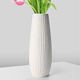 Cieex Vase Keramik Weiß, Kleine Vasen 21 cm Hoch Blumenvase mit Rillen, Modern Vasen Deko für Pampasgras Hochzeiten Büro Home Esstisch Flur Bücherregal Wohnzimmer