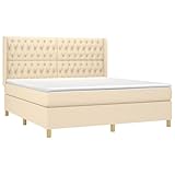 Homgoday Boxspringbett mit Matratze Creme 180x200 cm Stoff Bett Erwachsene Model3132254