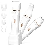 Rasierer Damen, 3 in 1 Elektrische Intimrasierer für Frauen für Bikinizone, Gesicht und Körper mit 3 Aufsätzen und Präzisionskamm, Wasserdichte & Hautfreundliche Bikini Trimmer für Damen(Weiß)
