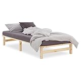 Homestyle4u Holzbett Palettenbett 90x200 mit Lattenrost, Bettgestell Holz Unbehandelt Kiefer Massivholzbett Einzelbett