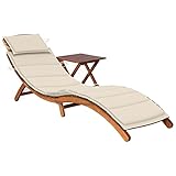 Hoodmeel Sonnenliege Holz mit Auflage Klappbar Gartenliege Holz klappbar Liegestuhl Holzliege Liege Garten Balkon Sauna Liege Relaxliege-Creme-1 Sonnenliege mit Tisch