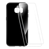ESCAMOT Bedruckte Hülle + 2 Glas Schutzfolie Kompatibel mit Samsung Galaxy S7, Stoßfeste Weiche Cover und HD Klare Tempered Glass Folie (Schwarz)