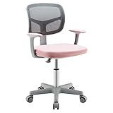 COSTWAY 360° Drehbarer Kinderschreibtischstuhl, 80-91,5 cm Höhenverstellbarer Jungendstuhl mit Rückenlehne & Armlehnen, Computerstuhl mit 5 Rollen für Kinder von 3-10 Jahre alt (Rosa)