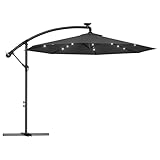 FIVMEN Sonnenschirm LED Solar Ampelschirm 300 cm mit Kurbel Alu Marktschirm Gartenschirm Balkon Schirm mit Ständer Sonnenschutz UV-Schutz Terrasse Garten Strand, Dunkelgrau