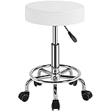 Yaheetech Rollhocker Höhenverstellbar 50,5–65 cm Sitzhöhe Drehhocker 360° Drehbar Bürohocker bis 120 kg Arbeitshocker mit Rollen Hocker Weiß