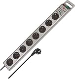 Brennenstuhl Super-Solid, Steckdosenleiste 8-Fach mit Überspannungsschutz (Mehrfachsteckdose mit 2,5m Kabel und Schalter - aus bruchfestem Polycarbonat) Silber