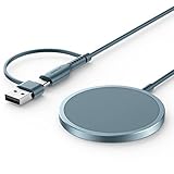 JSAUX 15W Mag-Safe Ladegerät Magnetisches Kabelloses Wireless Charger Pad Induktive Ladestation Kompatibel für MagSafe Ladegerät iPhone 16/16 Pro Max 15/15 Pro/15 Pro Max 14 Plus/14 13 Airpods Blau