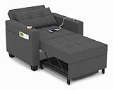 DURASPACE 99cm Schlaferstuhl, 3-in-1 umwandelbarer Stuhl Bett, ausziehbarer Schlafsessel, Schlafsofa mit USB-Anschlüssen, Seitentasche, Getränkehalter für kleinen Raum (Dunkelgrau)