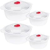 Belle Vous 4 tlgs Mikrowellengeschirr mit Deckel Kunststoff Set - 800-1300 ml BPA-Freie Runde Reiskocher Mikrowelle Kochtöpfe mit Dampfregelventilen - Gefrierschrank- & Spülmaschinenfest