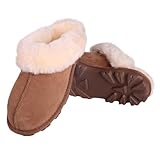MYLUNE HOME Echte Lammfell Hausschuhe Damen Geschenke für Frauen Flauschige Warme Fell Hausschuhe Damen Pantoffeln Winter Plüsch Schaffell Slipper Leder Wolle Braun Geschenk Frau
