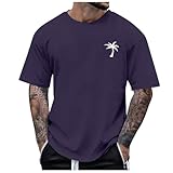 2026 - Männliche Sommer Strand Little Tree Print T-Shirt Bluse Kurzarm O Hals Tops T-Shirt Atmungsaktive Shirts Herren Rot (Dark Purple, L)