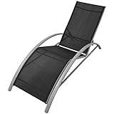 Sonnenliege Aluminium Schwarz, Powder-Coated Aluminum Sun Lounger with 5-Position Adjustable Backrest, Weatherproof Outdoor Lounge Chair for Beach, Garden, Poolside, Ergonomic Design & Lightweight