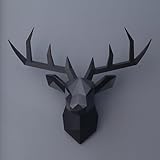 KUAHAI Geometrische Hirsch Kopf Wand Skulptur Moderne Hirsch Horn Statue Wand Hängen 3D Hirsch Horn Dekoration Galerie Wohnzimmer Wand Harz Tier Kopf Geschenk