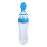 Silikon Weich Breilöffel, 90ml Baby Flasche Reis Getreide Gemüse Obst Püree Squeeze Feeder für Säugling Kleinkinder(Blau)