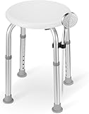 Duschhocker, Höhenverstellbar Badhocker 34-52 cm, Duschstuhl aus Aluminium mit Rutschfesten Gummispitzen für Senioren, Schwangere, Behinderte, Duschhilfe, Duschsitz (Weiß/Grau Badehocker)