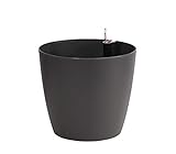 Dehner Pflanztopf Mila mit Selbstbewässerungs-System, Ø 30 cm, Höhe 26 cm, Kunststoff, anthrazit