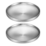 Sileduove 2 x Edelstahl-Speiseteller, runde Servierplatte, hitzebeständig, runde Grillteller, Edelstahl zum Kochen und Präsentieren von Speisen (silberfarben, 19 cm)