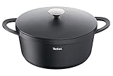 TEFAL TRATTORIA E21853 Schmortopf| Aluguss | Gussdeckel | Antihaft-Beschichtung| gute Wärmespeicherung | für Schmorgerichte | Silikon Griffschutz inkl.| Bratentopf | induktionsgeeignet|Schwarz, 28cm