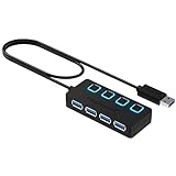 SABRENT USB Hub 3.2x1, USB Adapter, USB Verteiler, USB 3 Hub mehrfach Verlängerung mit EIN/AUS-Schaltern und langes Kabel, für PS5, PC, Laptop, USB Stick, Drucker, MacBook und mehr (HB-UM43)