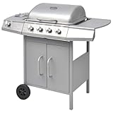 Vopese 4-Zonen Gasgrill mit Seitenspender - Silbern - SPCC + Edelstahl - 104 x 55,4 x 97,7 cm - für Familienfest im Freien Model41902