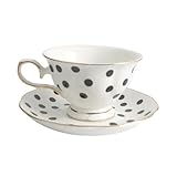 OKUMEYR 1 Satz Polka Dot Coffee Tasse Untertasse Set Becher Cappuccino-Tassen und Untertassen Kaffeetasse aus Keramik Kaffeetasse Untertasse elegante Keramiktasse Eleganter Tasse Schwarz